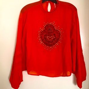 Boho red orange blouse